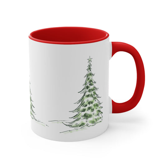 Mug de Noël, Sapin, en céramique, intérieur rouge