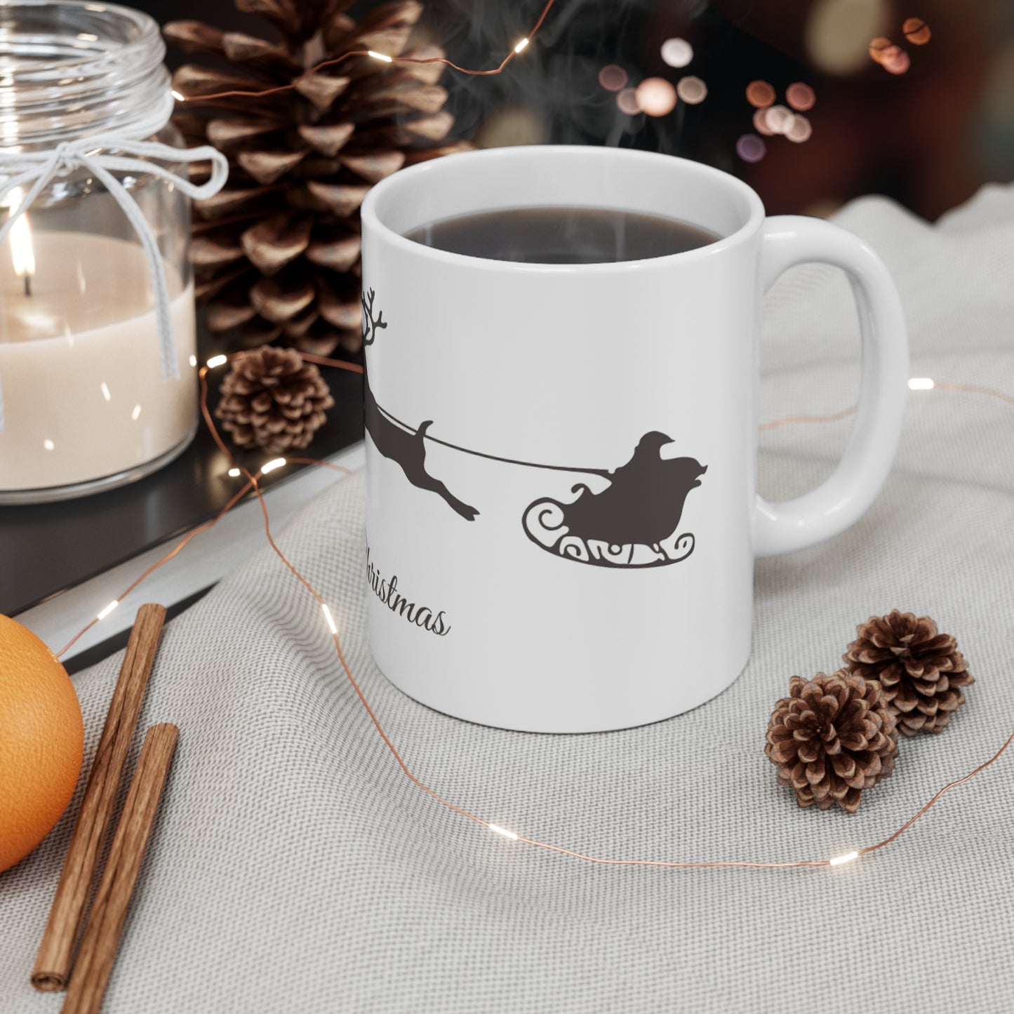 Mug de Noël, en céramique, Traineau noir du Père Noël