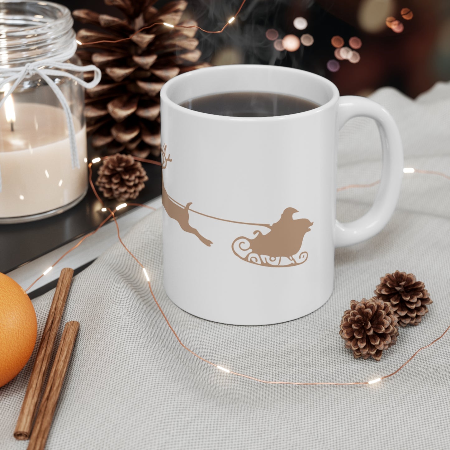 Mug de Noël, en céramique, Traineau crème du Père Noël